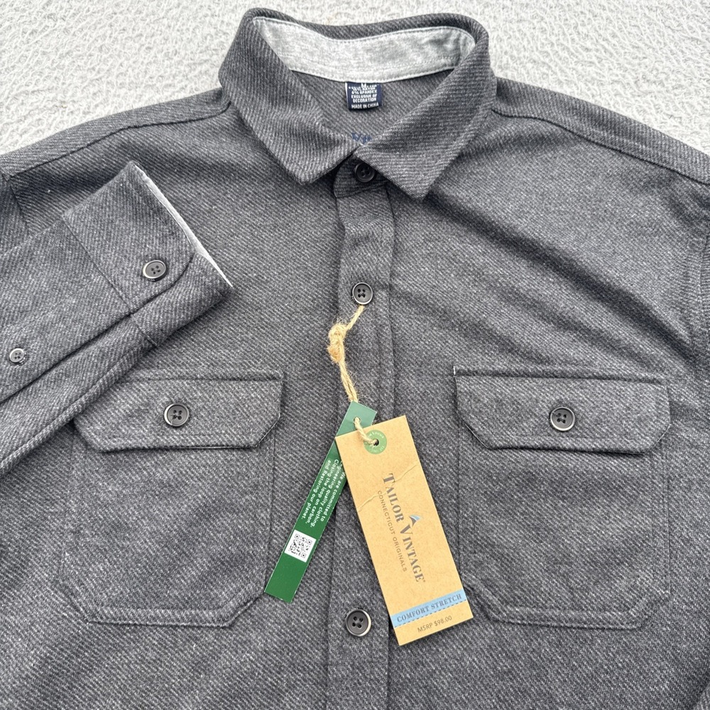 Tailor Vintage Stretch Flannel Shirt Mens Medium Heathered Gray L/S Comfort Fall